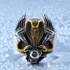 Size: Number 10, Color: Gold - Stainless steel cobra motorcycle ring