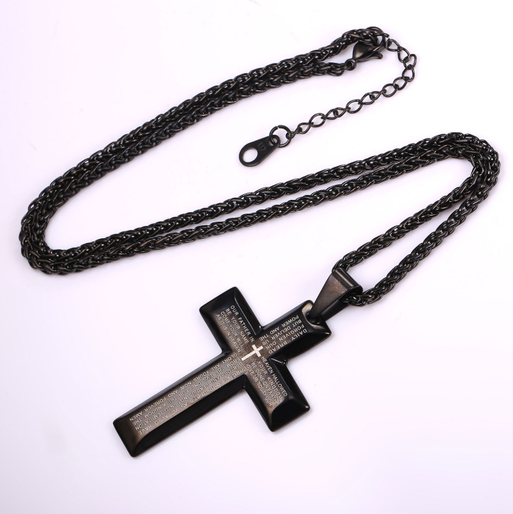Color: Black - Bible Cross Circle Necklace Europe and America Jesus Cross Necklace