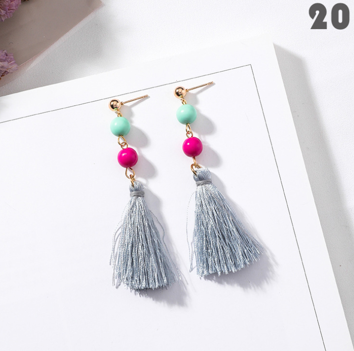 Color: 20 - Tassel earrings Japan and South Korea wild earrings personality retro pendant European and American national wind earrings long temperament earrings