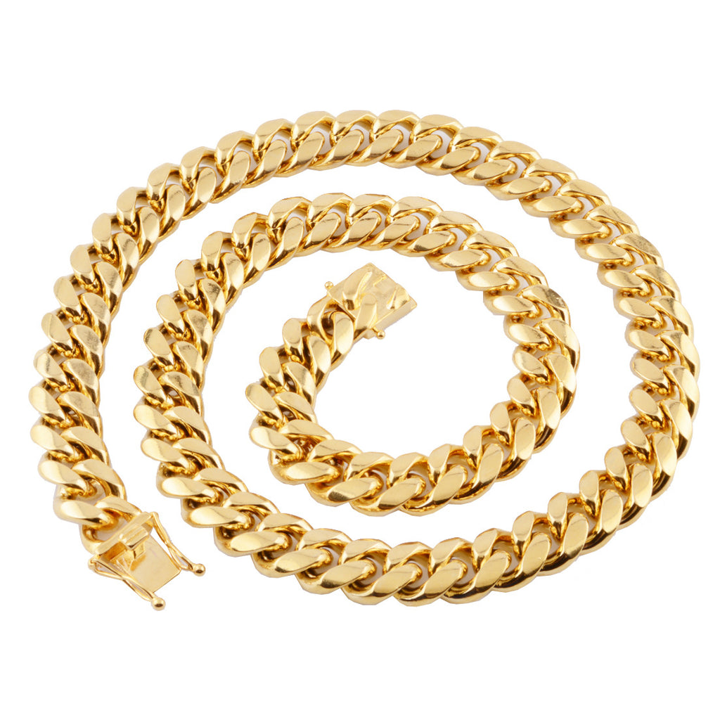 Color: 8mm 22 inches (56cm) - Hot Stainless Steel Link Gold Miami Cuban Border Chain Men Women Jewelry Necklace Or Gift Bracelet Xams