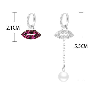 Style: 2 style - Temperament Yao chen''s lips, ears, nails, tides, playful red lips, rabbit earrings, pure silver, Korean net red personality