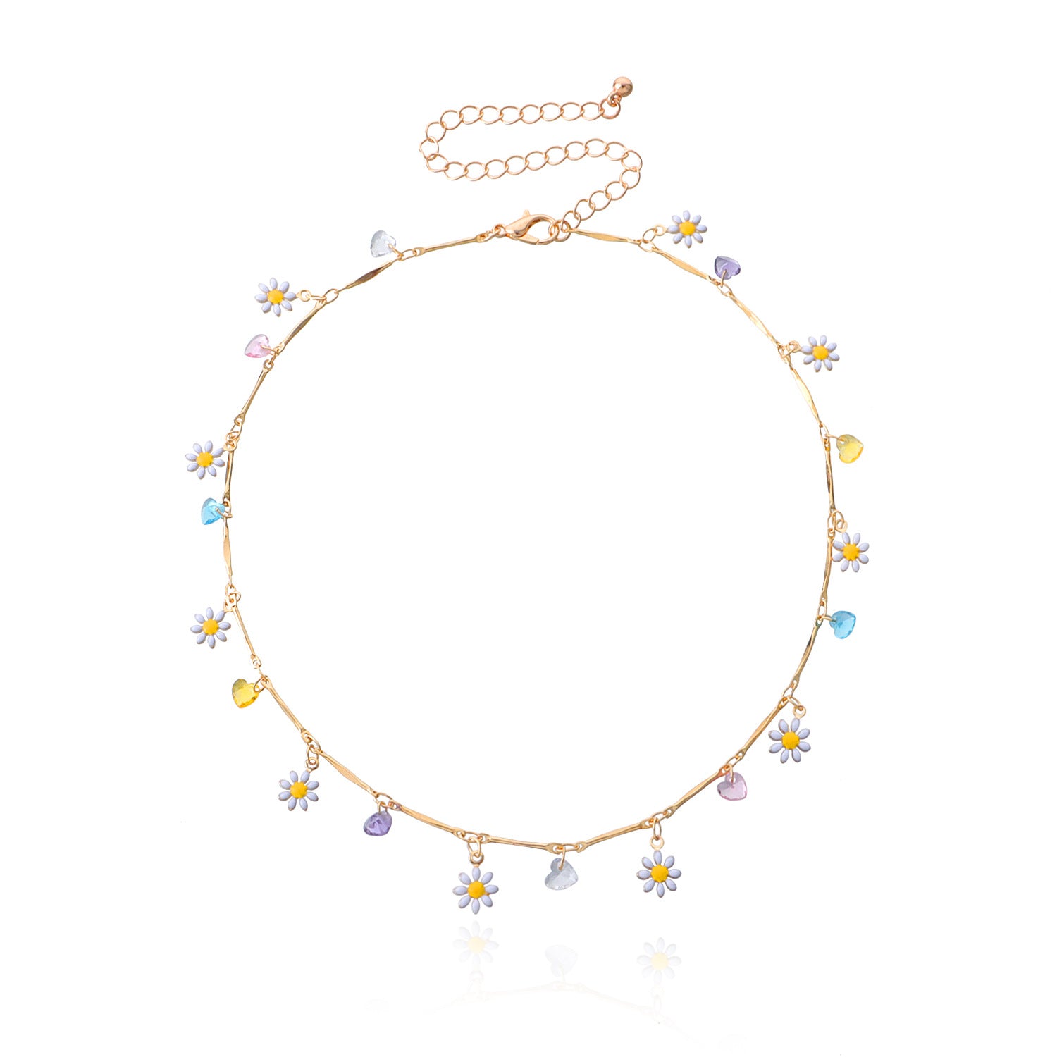 Colorful Gemstone Straight Tube Chain Necklace Women's Simple Temperament Painted Drip Glaze Flower Necklace