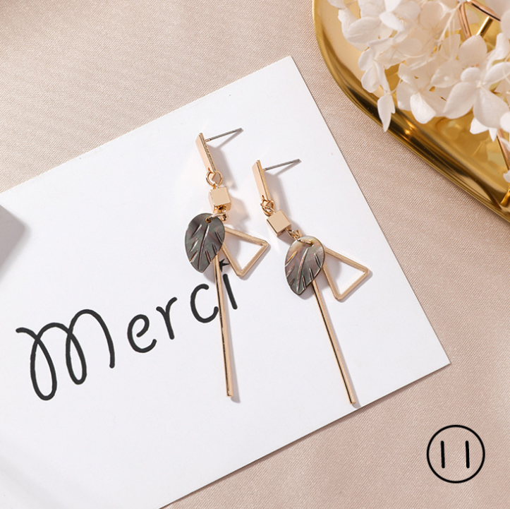 Color: 11 - Shell Petals Geometric Round Metal Asymmetric Long Earrings Sweet Love Stud Earrings