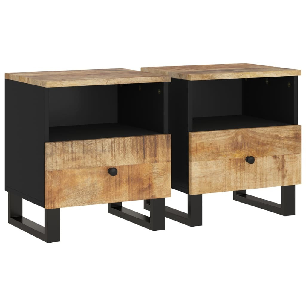 Bedside Cabinet Set of 2 Natural Mango Wood and Black