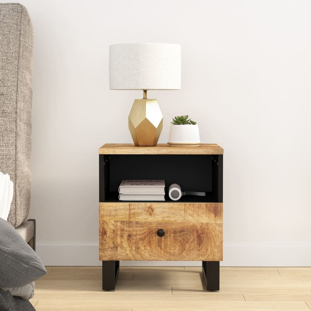 Bedside Cabinet Set of 2 Natural Mango Wood and Black