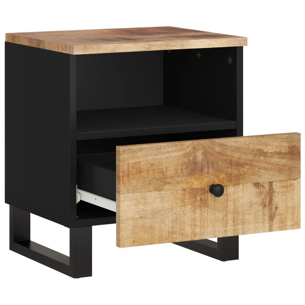 Bedside Cabinet Set of 2 Natural Mango Wood and Black