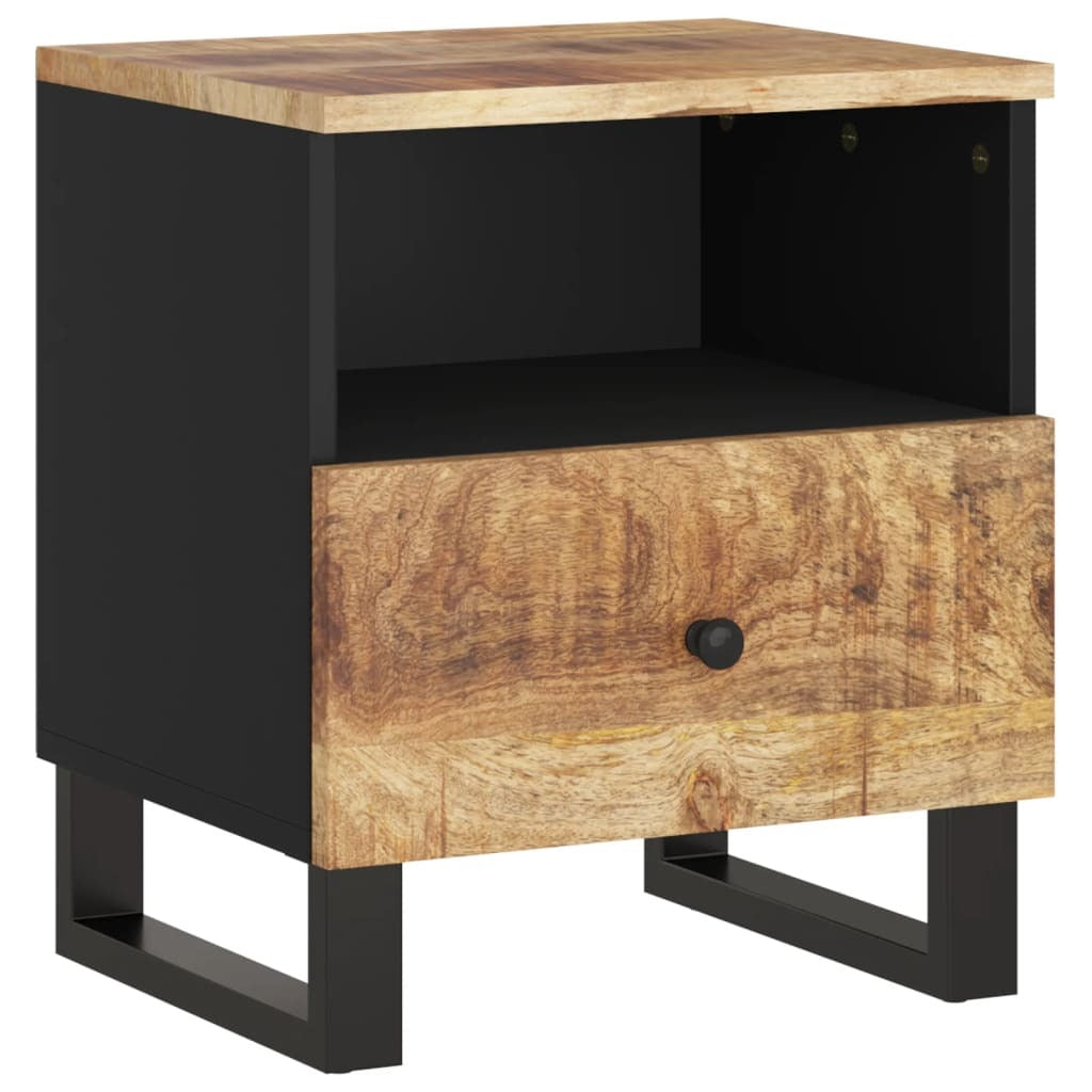 Bedside Cabinet Set of 2 Natural Mango Wood and Black