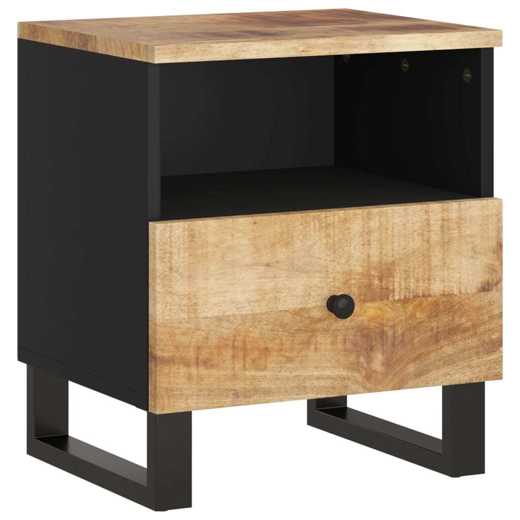 Bedside Cabinet Set of 2 Natural Mango Wood and Black