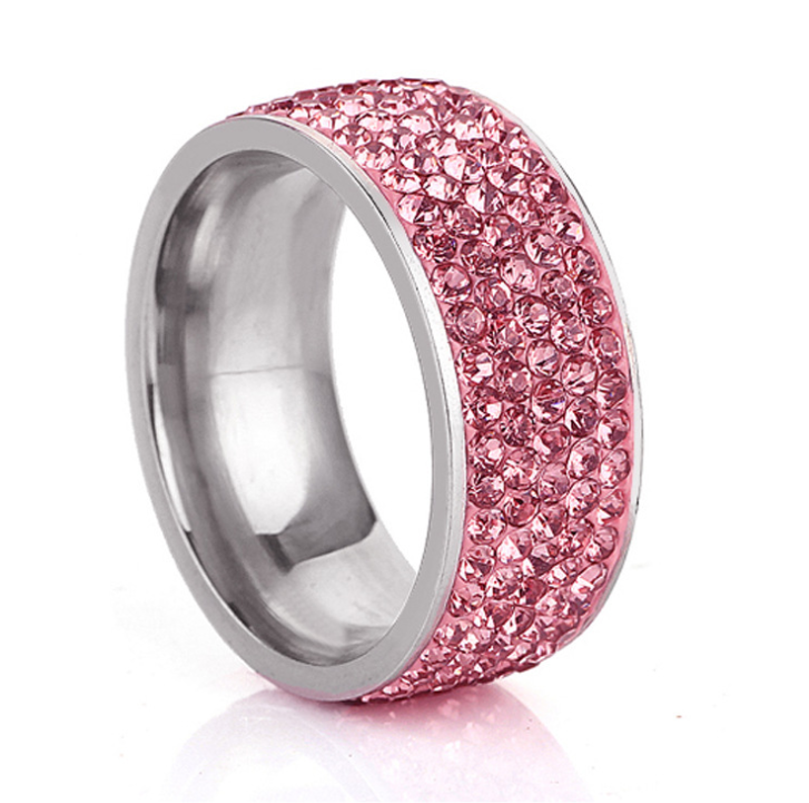 Color: Pink, Size: Us6 - Five rows of stainless steel rings