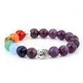 Color: Amethyst - 6mm natural stone green Dongling red agate yoga chakra bracelet Buddha head energy volcanic stone bead string bracelet