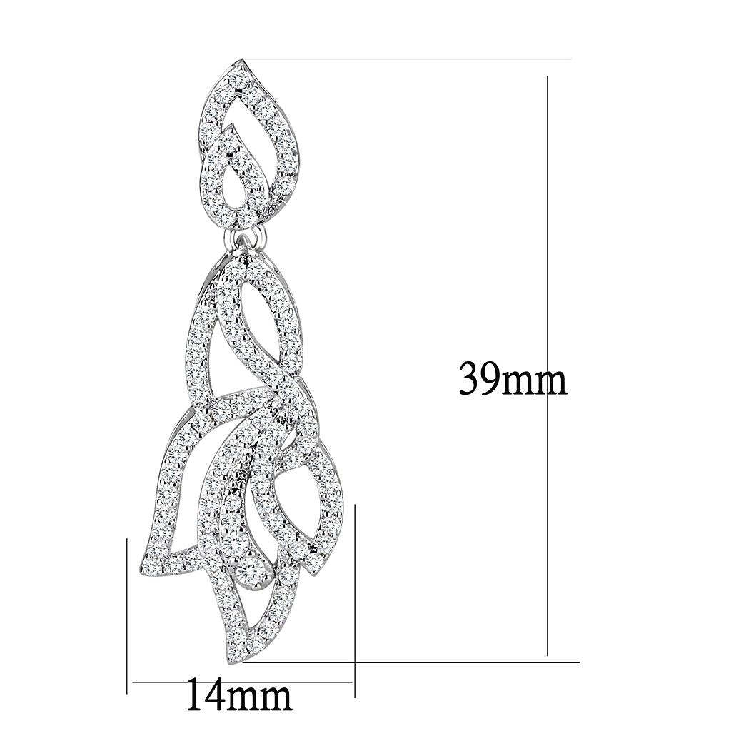 3W1420 - Rhodium Brass Jewelry Sets with AAA Grade CZ  in Clear