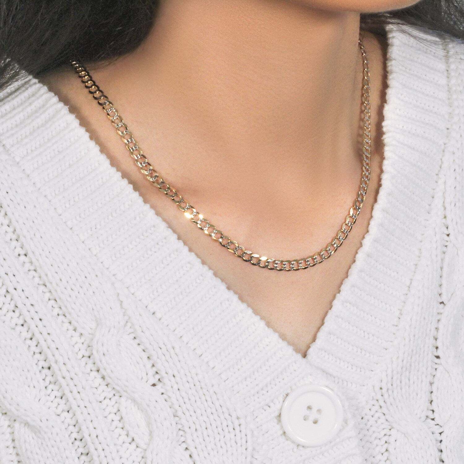 14k Two Tone Gold Pave Curb Chain (4.60 mm)