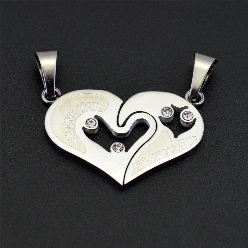 Style: 2, Color: Platinum - Heart shaped titanium love couple necklace on the price of a male and female students in Japan and South Korea pendant accessories STN015