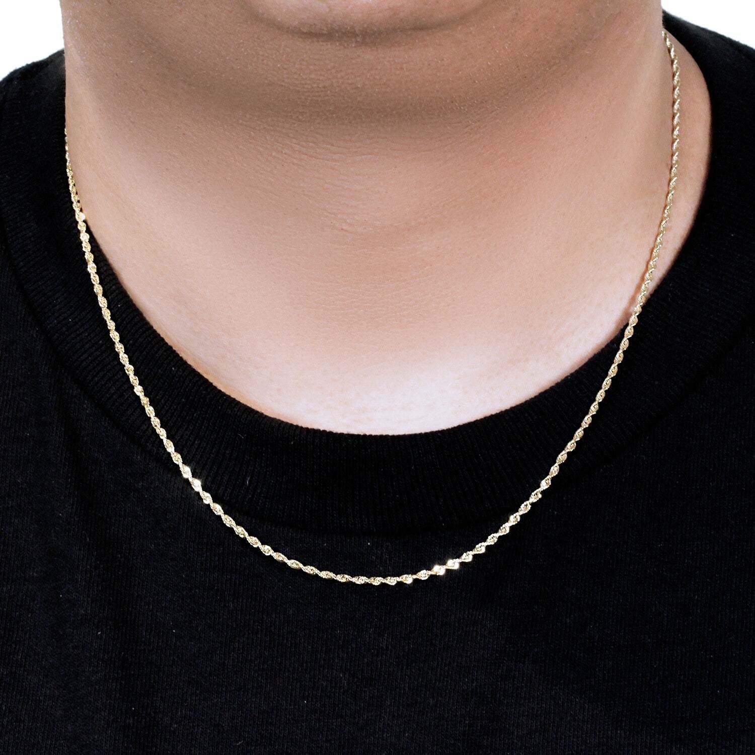 سلسلة حبل مصمتة بقطع الألماس من الذهب الأصفر عيار 14 قيراطًا (1.80 ملم)