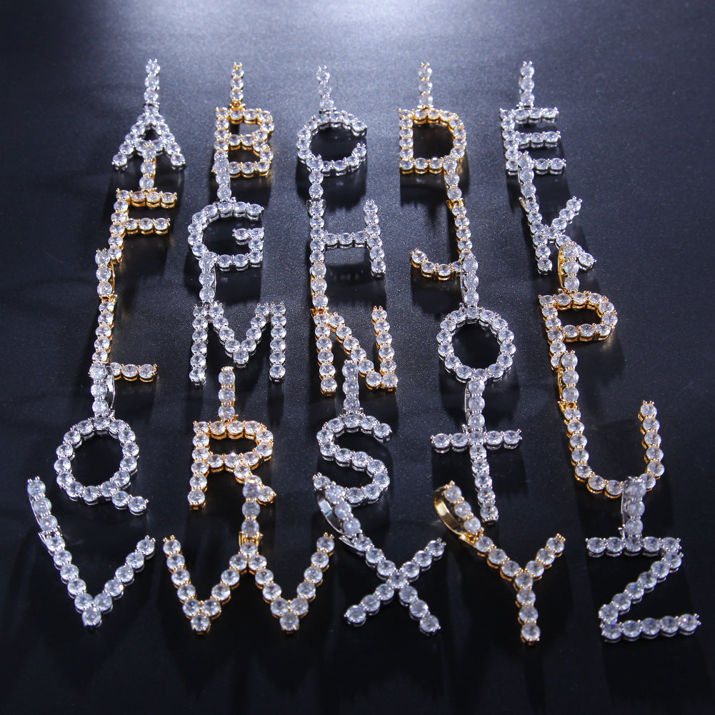Color: Silver, Style: T-18in, Size:  - Hip Hop Men and Women Simple Zircon Letter Pendant 26 Letter Necklace Free Combination BlingBlingLetters