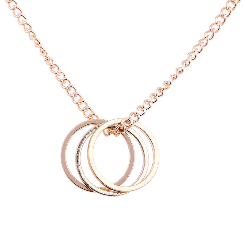 Color: Gold no card - Three Circles Alloy Clavicle Snake Bone Pendant Short Necklace