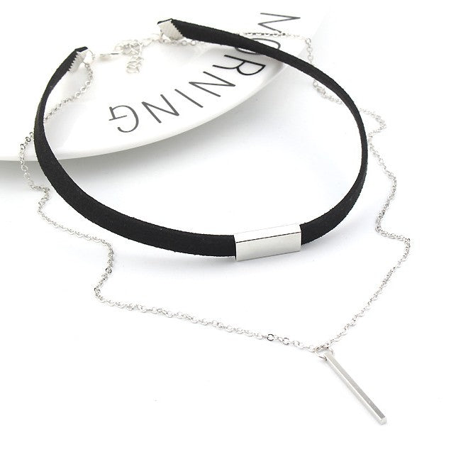 Color: Black + Silver - SUSENSTONE New Black Velvet  Gold Chain Choker Necklace