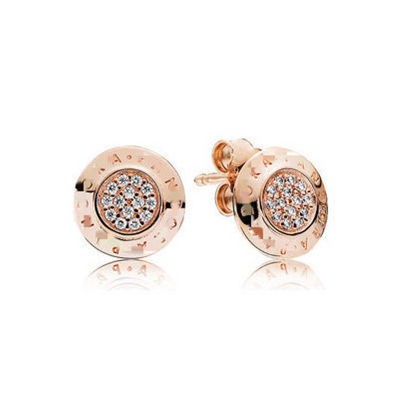 Style: Rose gold label earrings - Pan's classic variety of ladies' earrings round with label
