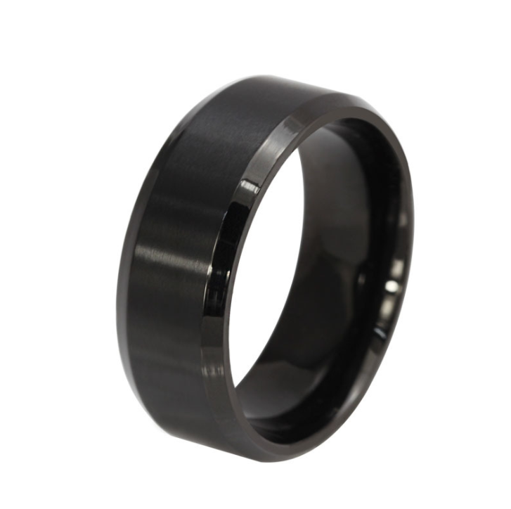 Color: Silver, Size: 9 - Solid Ring Stainless Steel Svart Strlk 12 (US size)