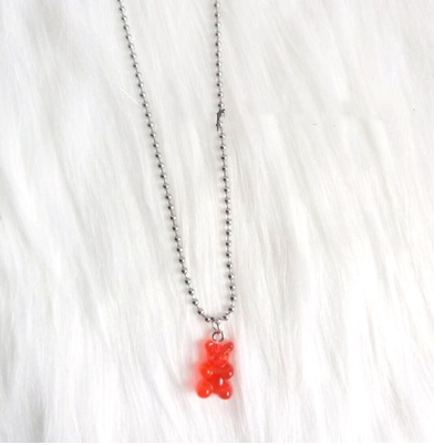 Color: Red - Gummy Bear Pendant Stainless Steel Tu Cool Girl Necklace