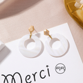 Color: 55 - Shell Petals Geometric Round Metal Asymmetric Long Earrings Sweet Love Stud Earrings