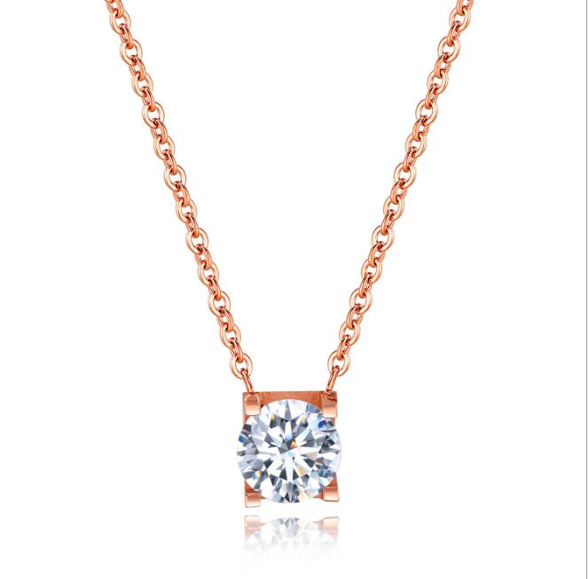 Color: Gold - Women Chain Link Necklaces Trendy Round White Big Cubic Zirconia Charm Necklace For Women Girl Gift Jewelry