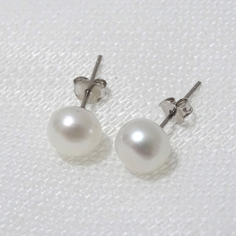 Size: 9 10MM - Natural freshwater flawless pearl earrings