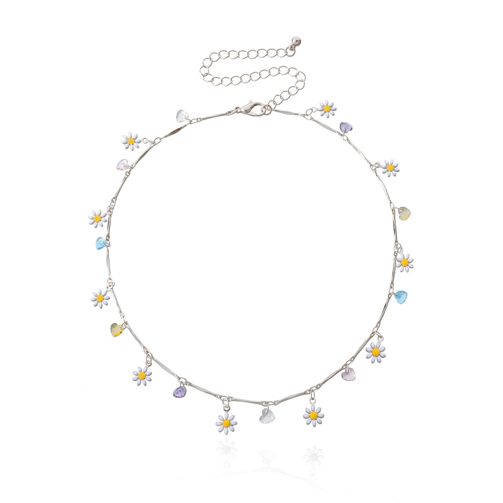 Colorful Gemstone Straight Tube Chain Necklace Women's Simple Temperament Painted Drip Glaze Flower Necklace