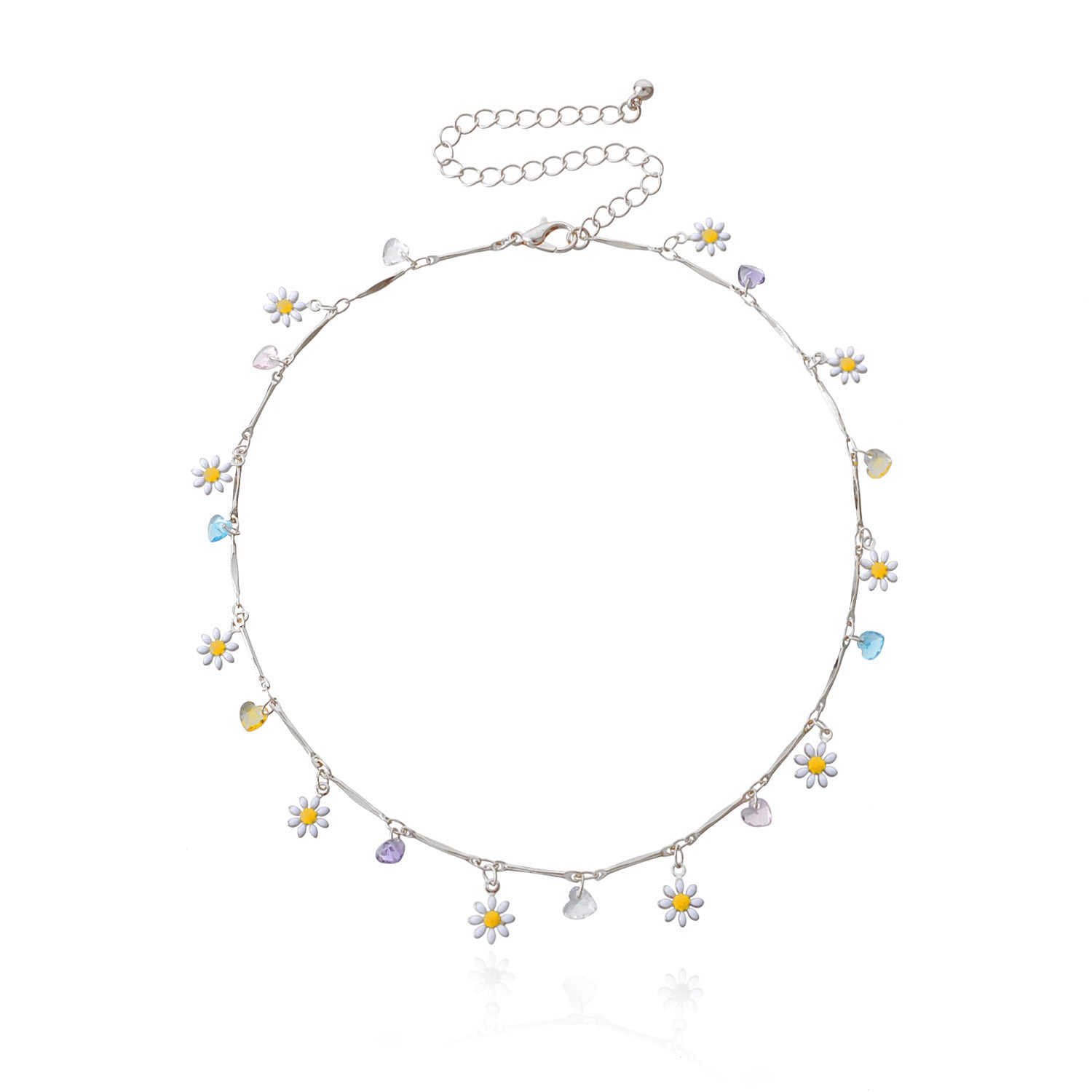 Colorful Gemstone Straight Tube Chain Necklace Women's Simple Temperament Painted Drip Glaze Flower Necklace