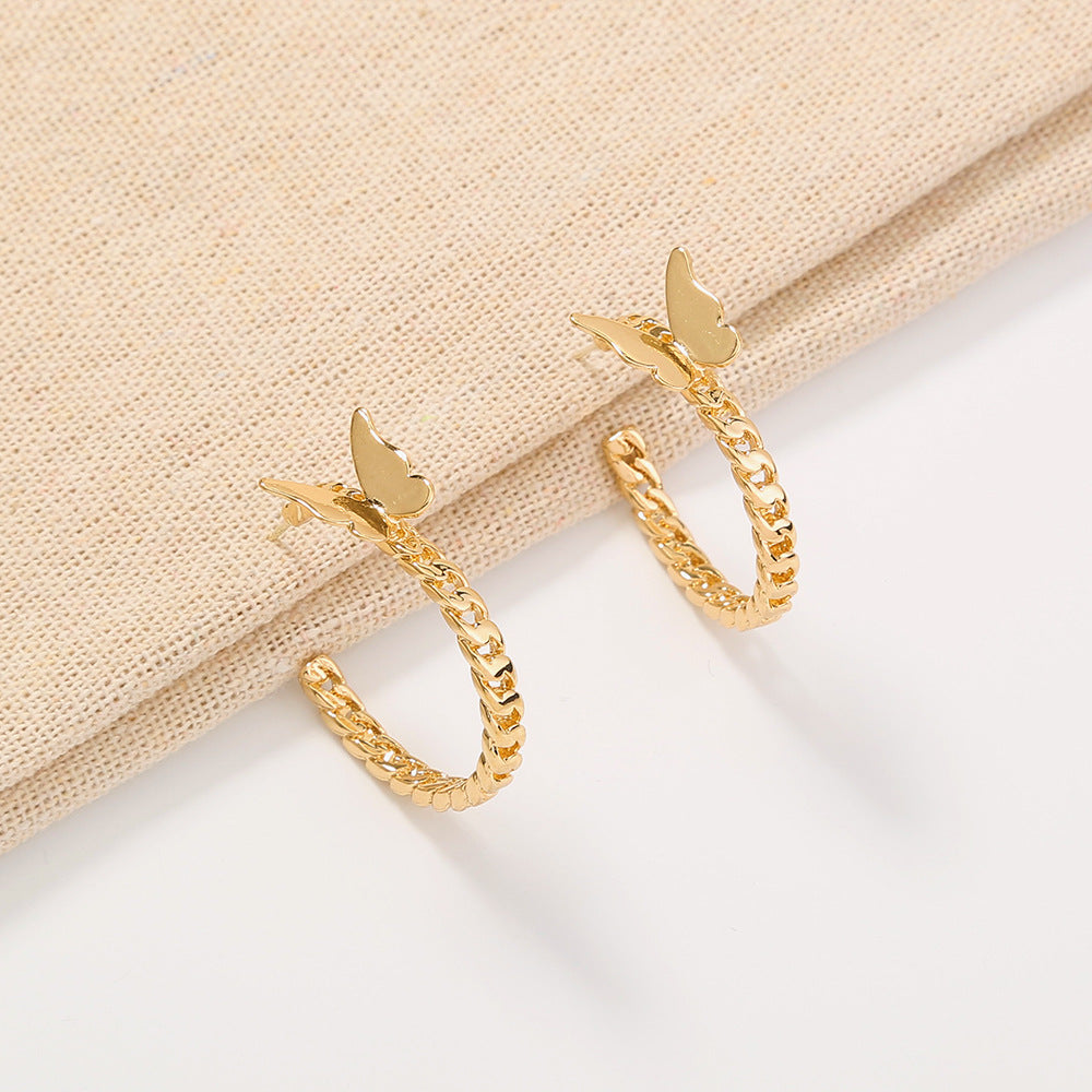 Shang Personality Geometric C-shaped Earrings Punk Metal Butterfly Ear Hoop Earrings