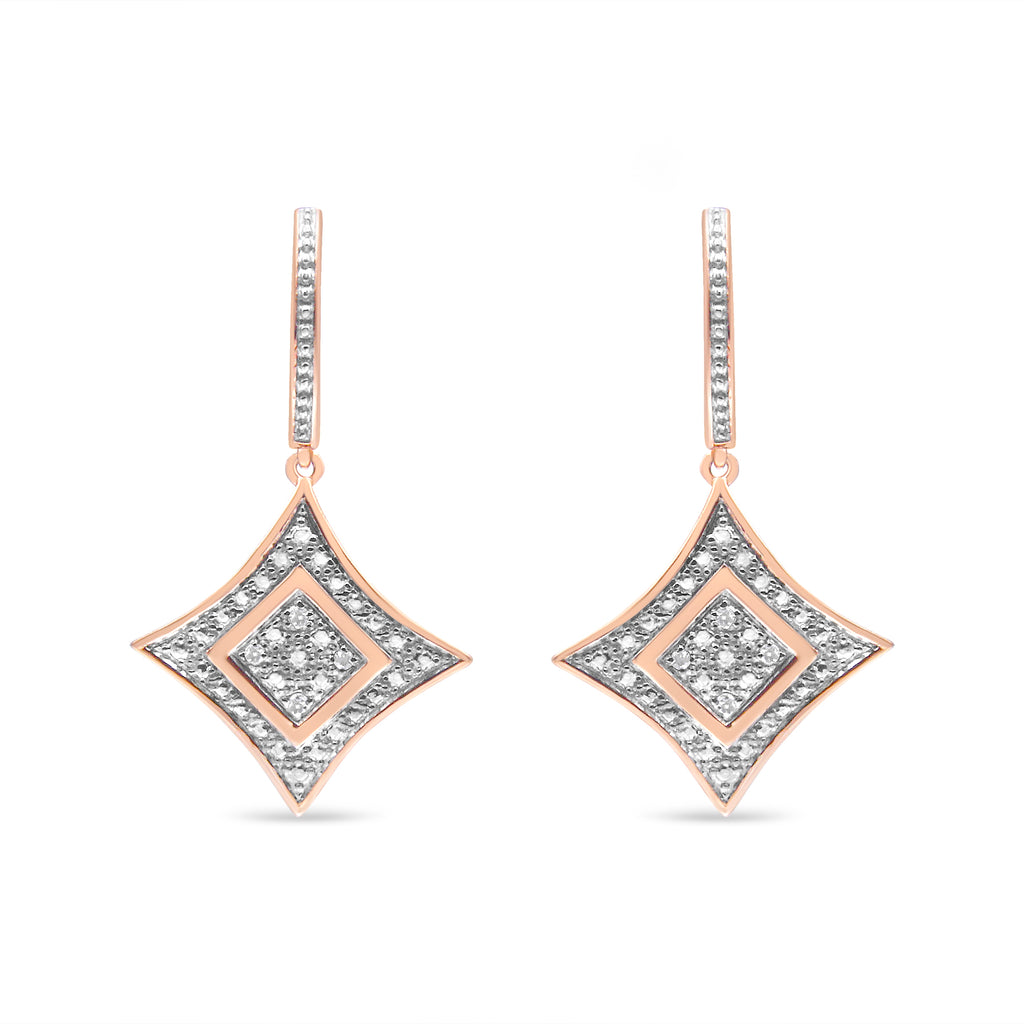 10K Rose Gold Plated Sterling Silver Round Cut Diamond Cushion Dangle Earrings (0.04 cttw, H-I Color, I2-I3 Clarity)