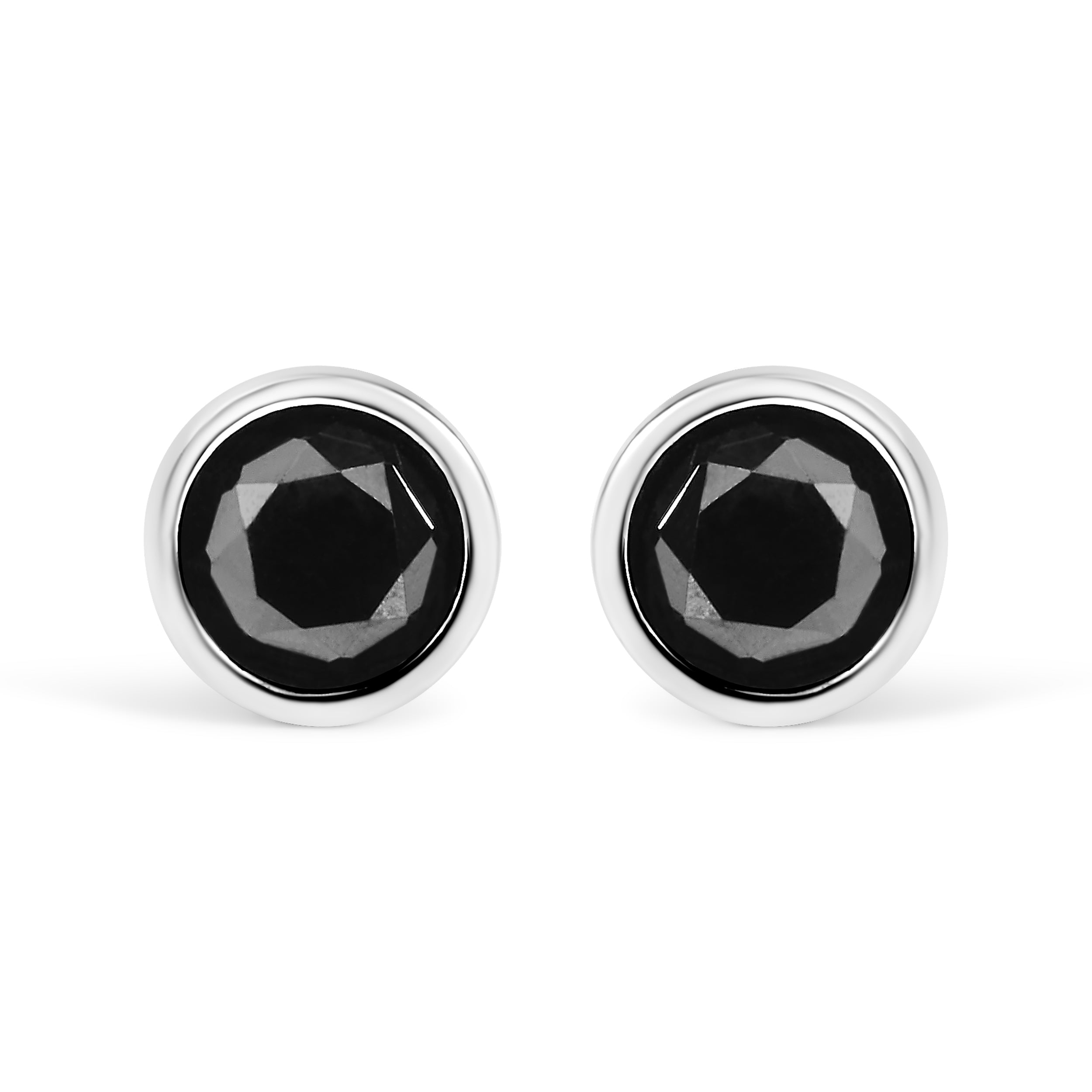 .925 Sterling Silver 2.00 Cttw Round Brilliant-Cut Black Diamond Bezel-Set Stud Earrings with Screw Backs (Fancy Color-Enhanced, I2-I3 Clarity)