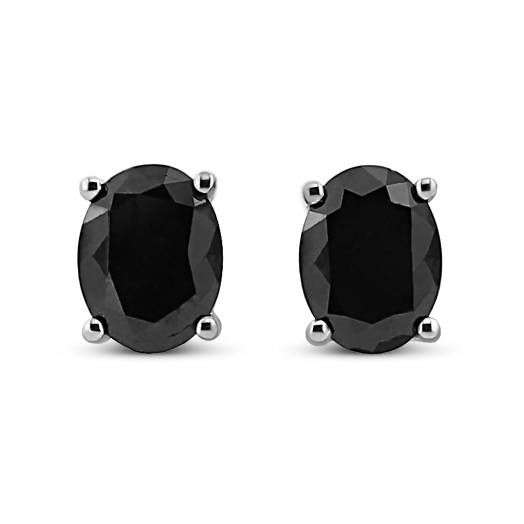 .925 Sterling Silver 1.0 Cttw Prong Set Treated Black Oval Diamond Stud Earring (Black Color, I2-I3 Clarity)