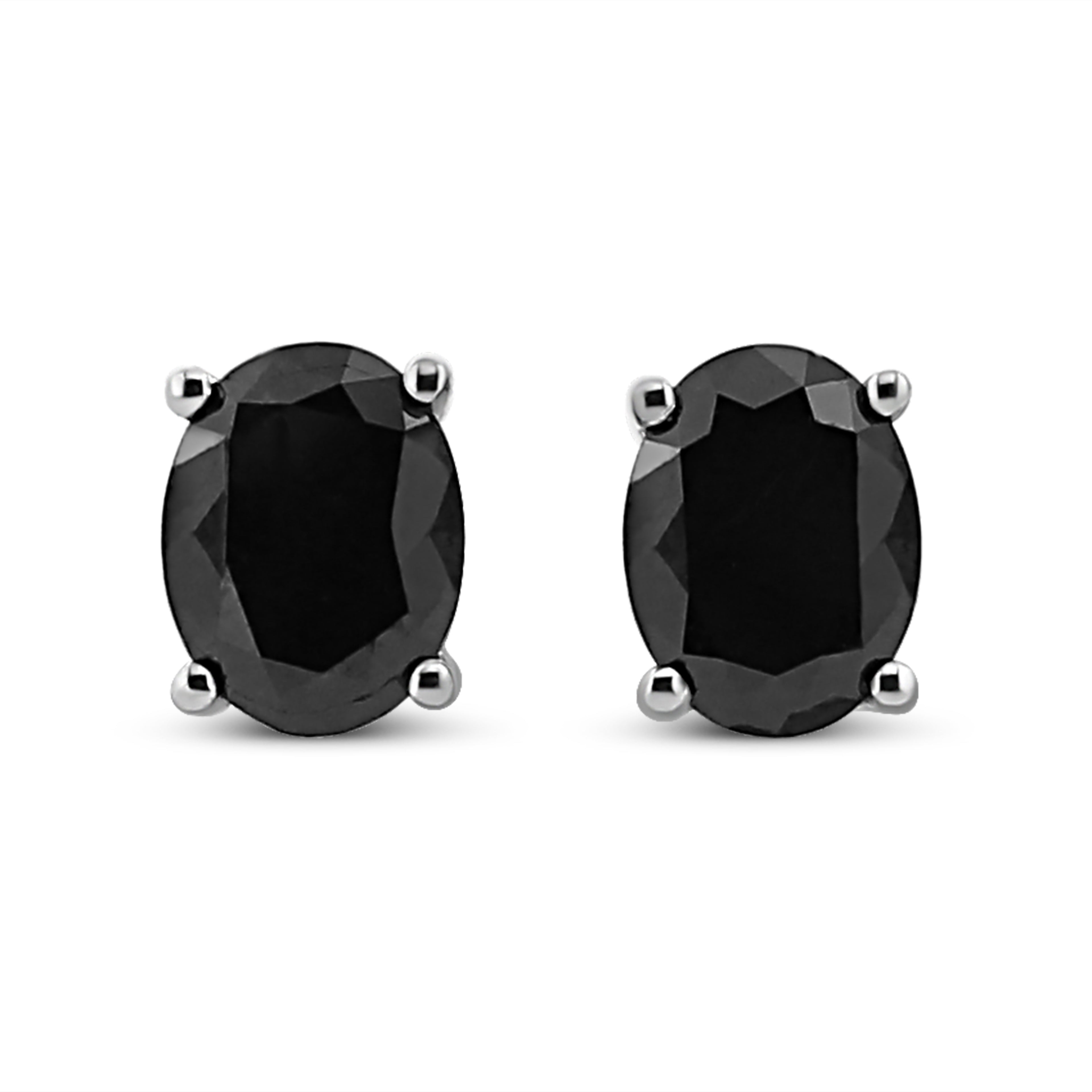 .925 Sterling Silver 1.0 Cttw Prong Set Treated Black Oval Diamond Stud Earring (Black Color, I2-I3 Clarity)