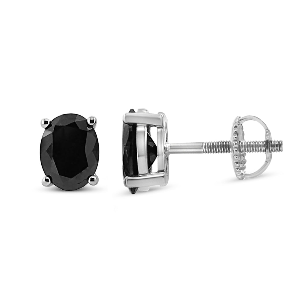 .925 Sterling Silver 1.0 Cttw Prong Set Treated Black Oval Diamond Stud Earring (Black Color, I2-I3 Clarity)