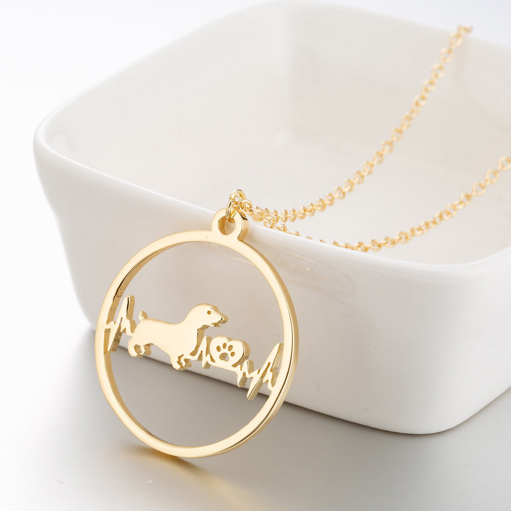 style: C gold - Round Animal Heartbeat Necklace
