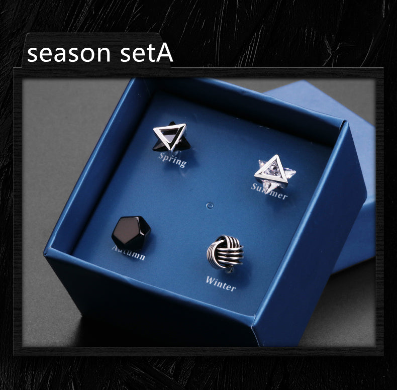 Color: Season setA - 925 Silver Men''s Earrings single fashionable silver earrings
