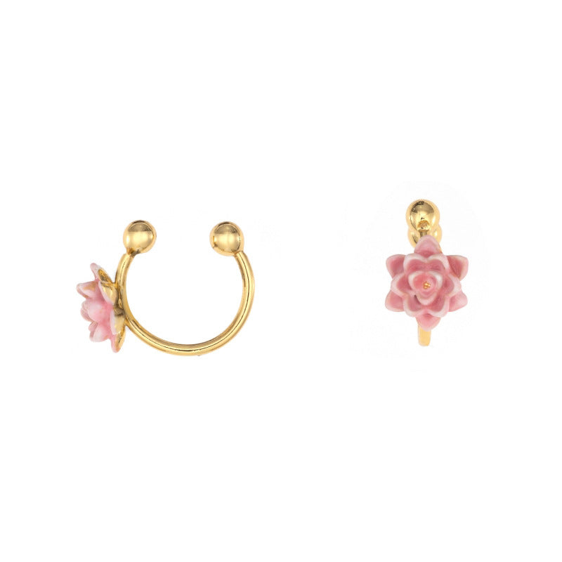 Clip Real Gold Plated Light Luxury Flower Cute Style Earrings
