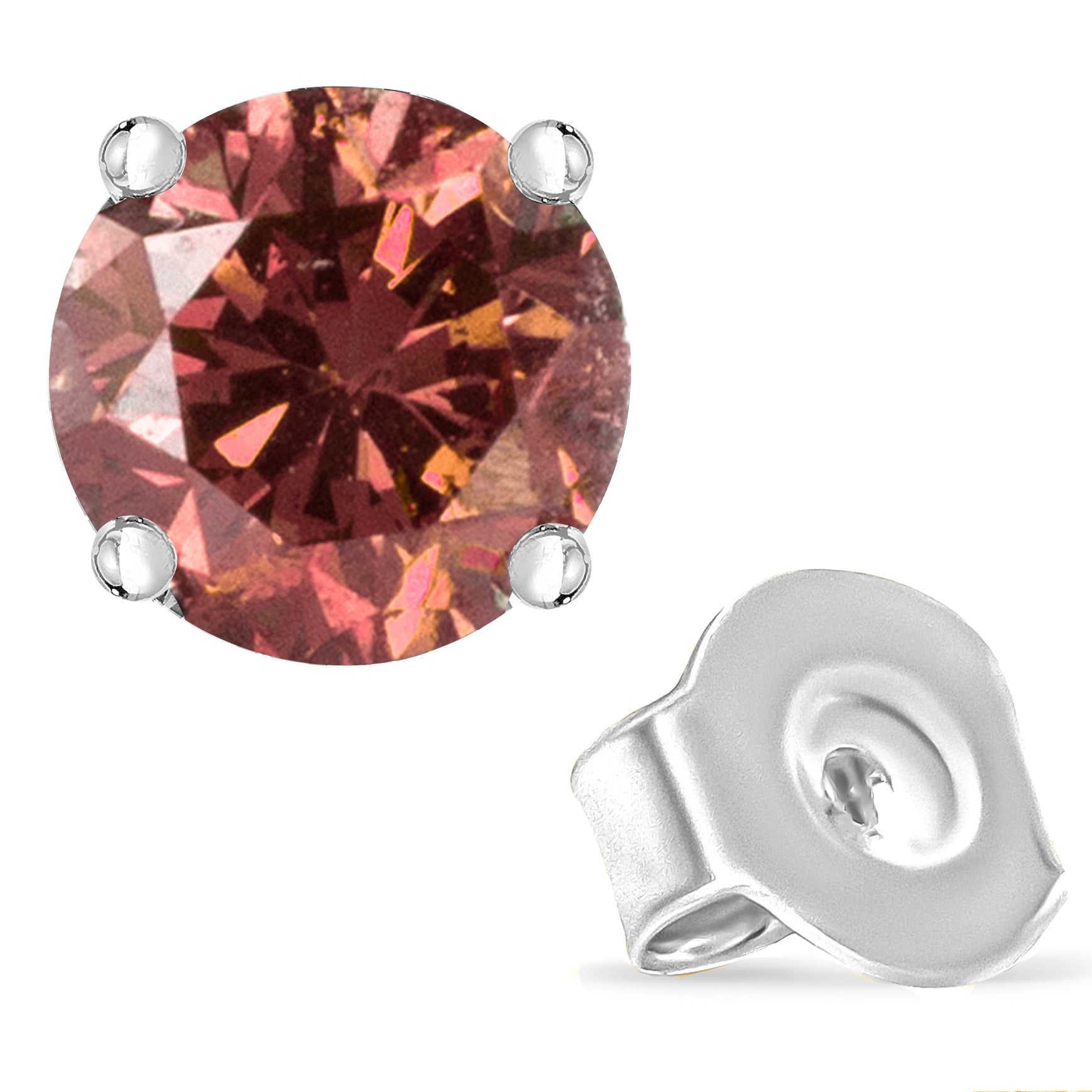 14K White Gold 3/4 Cttw 4-Prong Set Round Brilliant-Cut Pink Diamond Solitaire Stud Earrings (Treated Pink Color, VS2-SI1 Clarity)