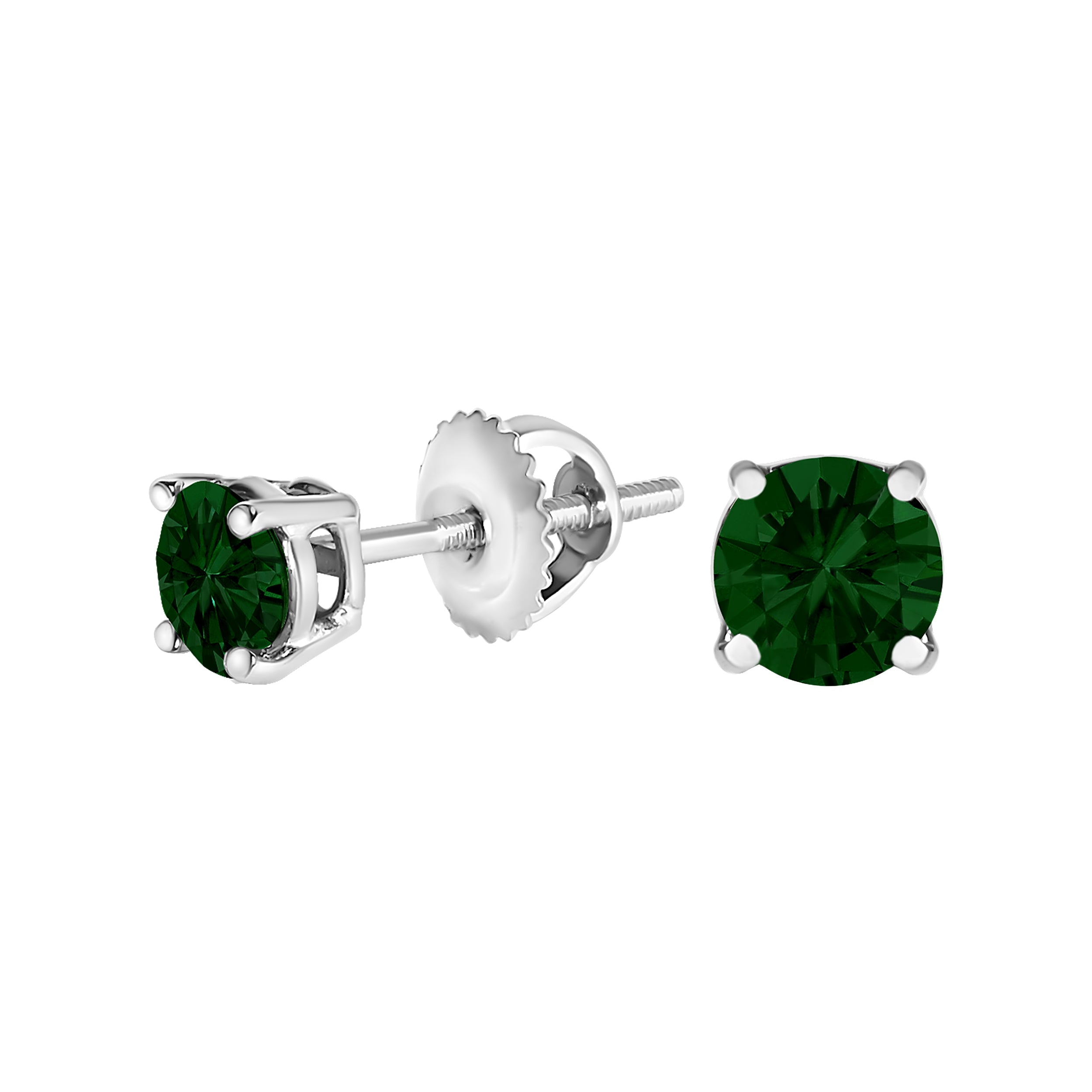 14K White Gold 1 1/2 Cttw Lab Grown Green Diamond Classic Solitaire Stud Earrings