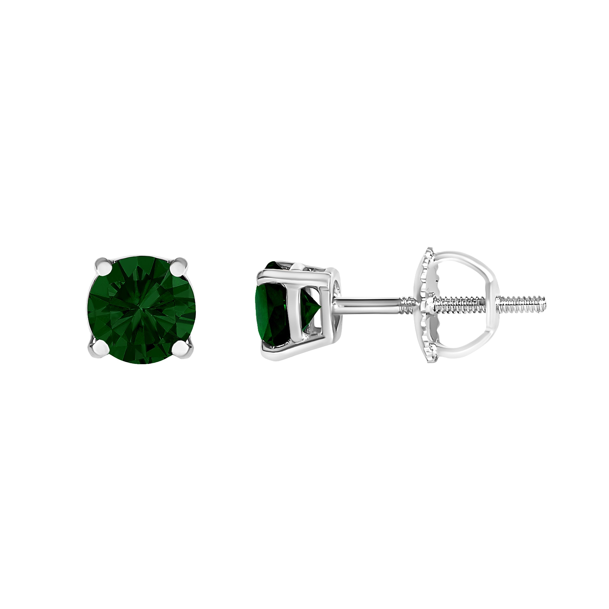14K White Gold 1 1/2 Cttw Lab Grown Green Diamond Classic Solitaire Stud Earrings