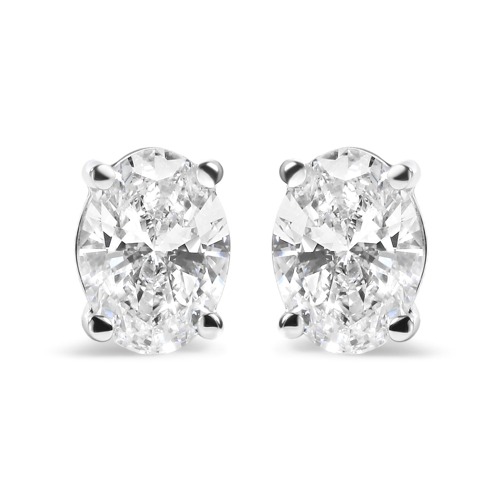 14K White Gold 3/4 Cttw Oval Shape Lab Grown Diamond Solitaire Stud Earrings (F-G Color, VS1-VS2 Clarity)