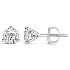 14K White Gold 1 1/2 Cttw 3-Prong Martini Set Brilliant Round-Cut Solitaire Lab Grown Diamond Screwback Stud Earrings (F-G Color, VS1-VS2 Clarity)
