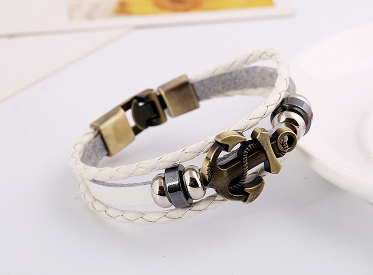 Vintage Cowhide Men's Hot-selling Popular Metal Anchor Leather Bracelet