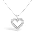.925 Sterling Silver 3.00 Cttw Diamond Heart 18" Pendant Necklace (I-J Color, I2-I3 Clarity)