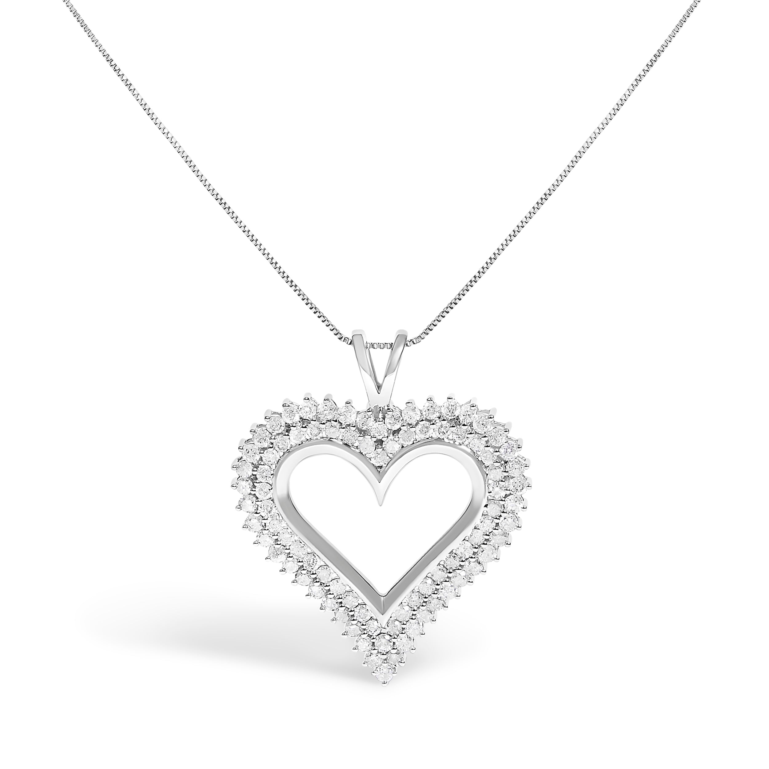 .925 Sterling Silver 3.00 Cttw Diamond Heart 18" Pendant Necklace (I-J Color, I2-I3 Clarity)