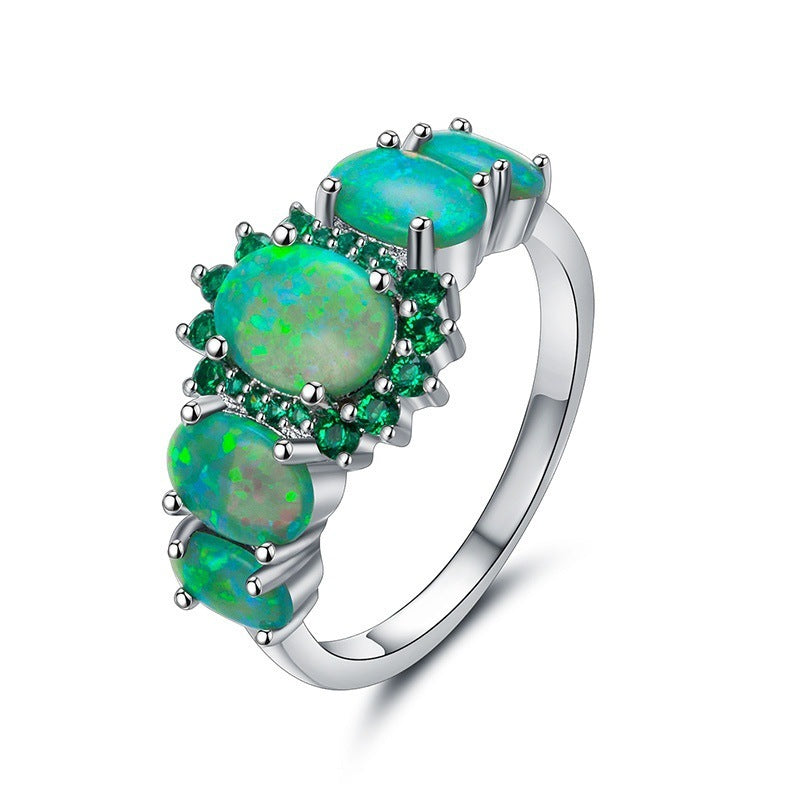 Size: Number 10, Color: Green sliver - New oval green synthetic opal ring