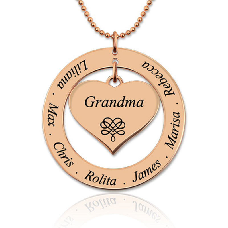 Color: Rose gold - European and American fashion ring heart-shaped necklace