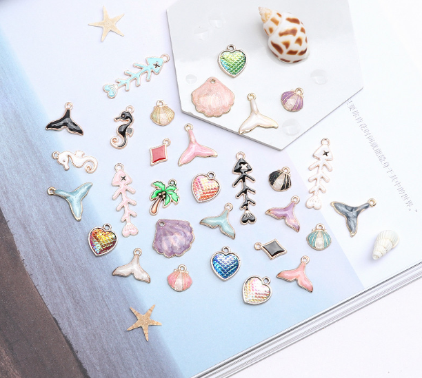 Style: 21 - Alloy Drop Oil Marine Series Pendant Handmade Material Pack Ear Stud Earrings Ear clip Ear Accessories DIY Accessories