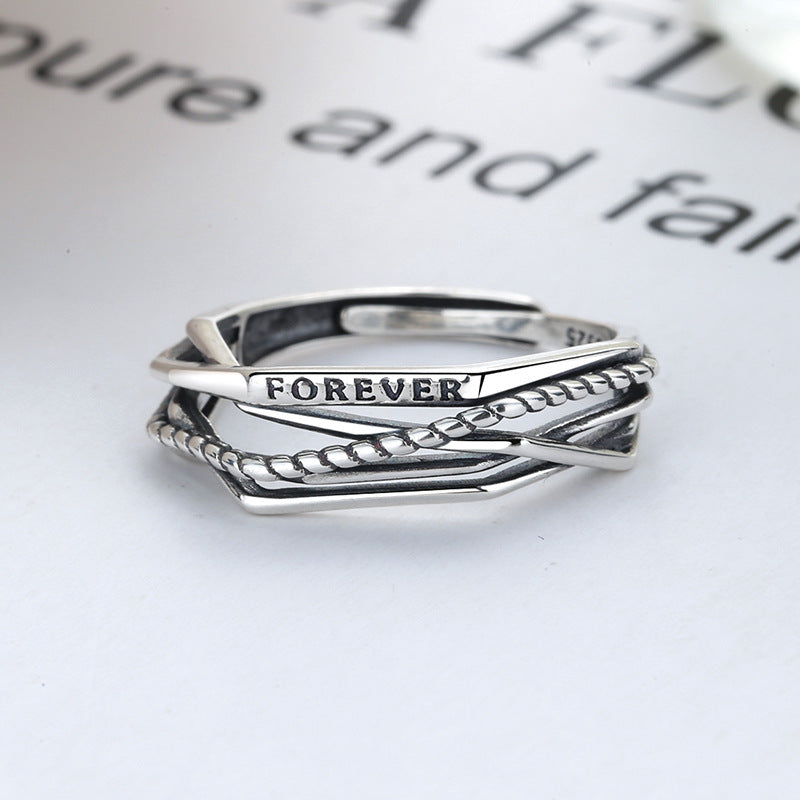 Fashion Sterling Silver Irregular Line Cross Ring